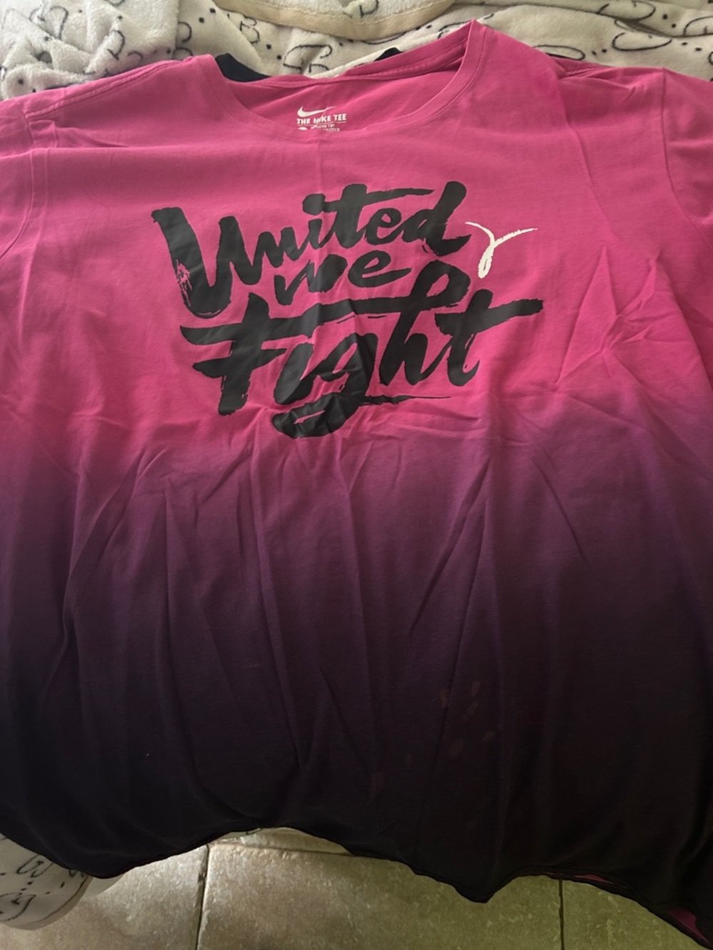 Nike Men's Pink to Purple Gradient 'United We Fight' Graphic Tee
